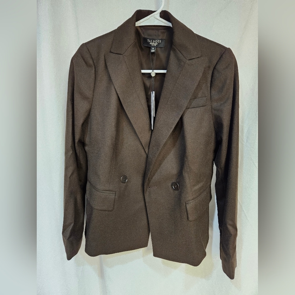Talbots The Kate Fit Romantically Curvy  Brown Double Breasted Blazer, 4p NWT